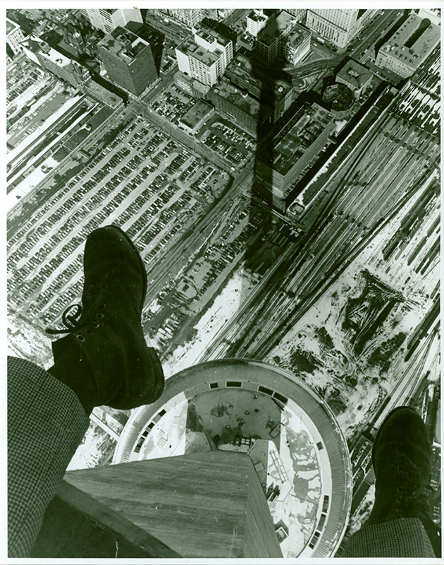 Worker during construction of CN Tower