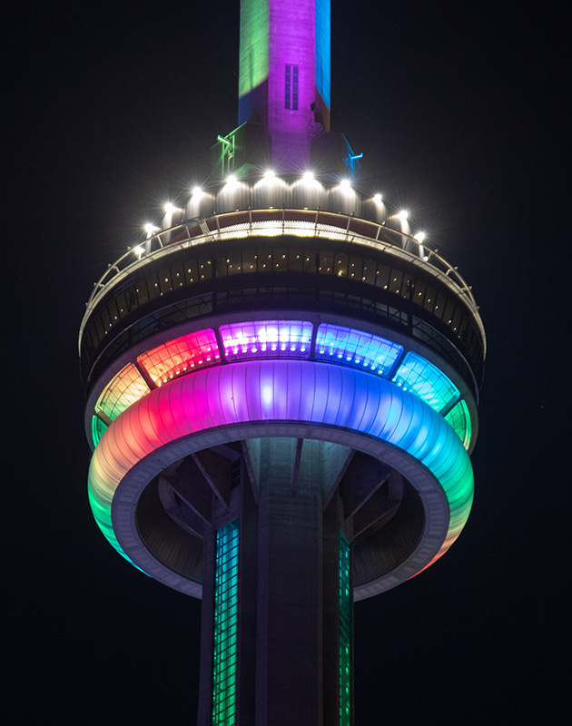 Close up of CN Tower at night