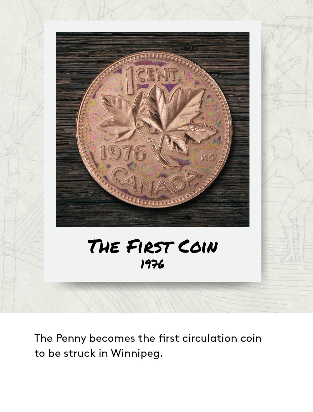 The Penny becomes the first circulation coin to be struck in Winnipeg in 1976.