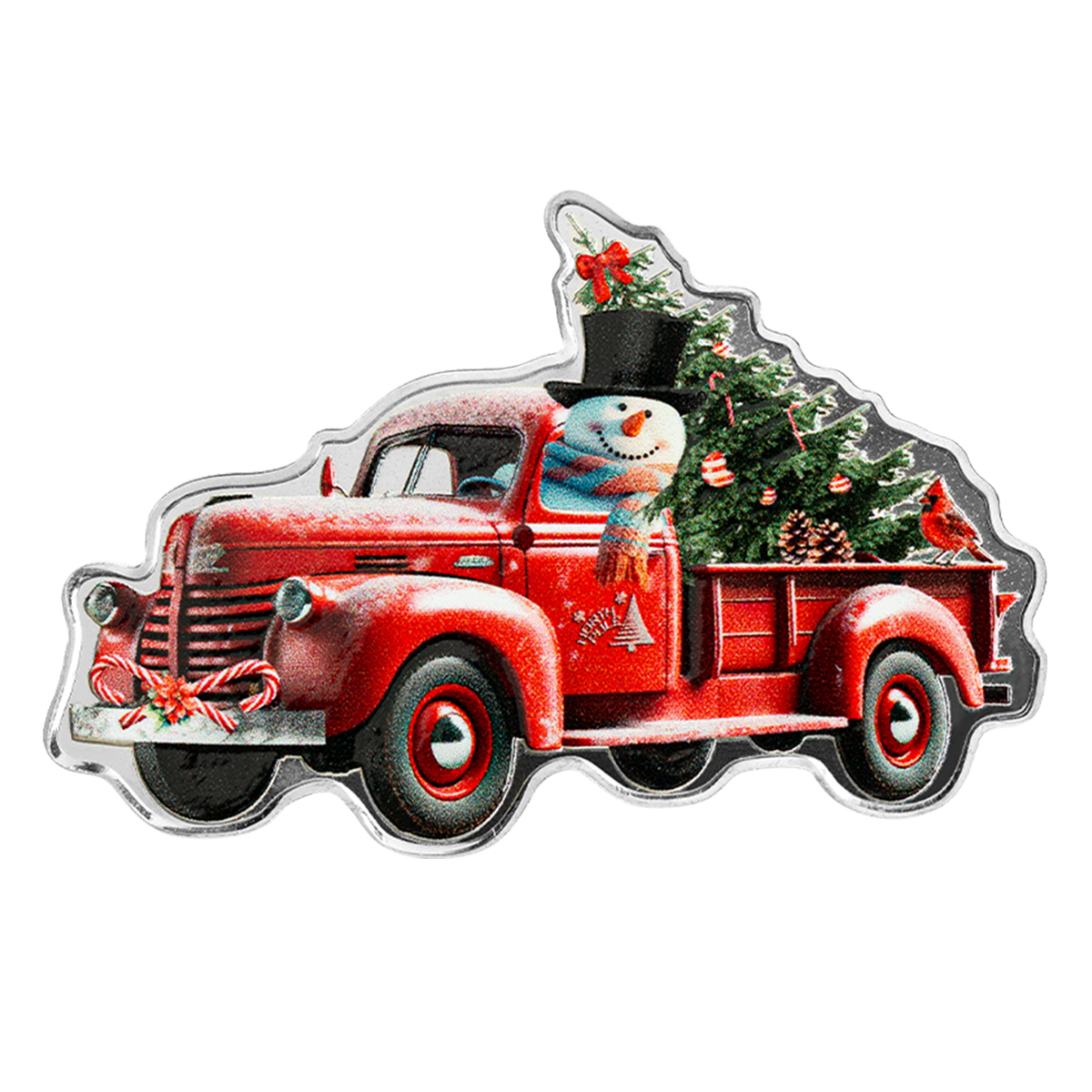 Holiday Snowman and a Little Red Truck - Fine Silver Coin