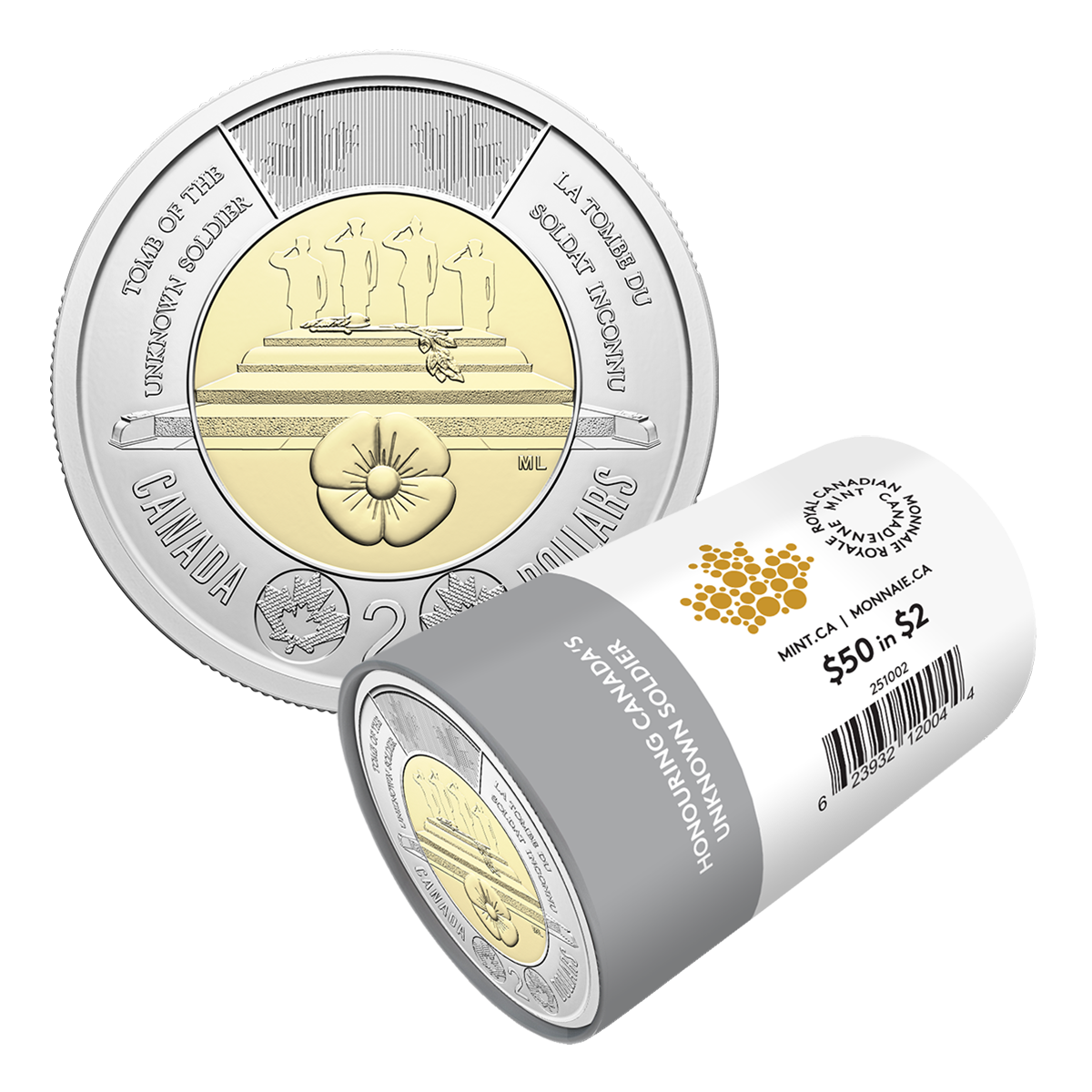 2025 $2 Honouring Canada’s Unknown Soldier Non-Colourized Special Wrap Roll