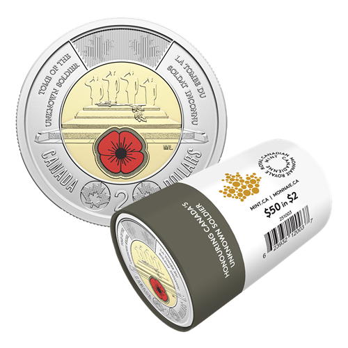 2025 $2 Honouring Canada’s Unknown Soldier Colourized Special Wrap Roll