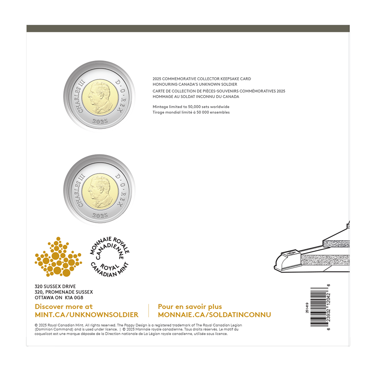 2025 Commemorative Collector Keepsake Card – Honouring Canada’s Unknown Soldier