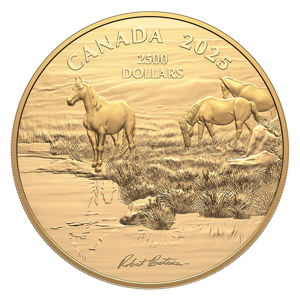 <em>Mustang Country</em> by Robert Bateman – 1 kilo Pure Gold Coin