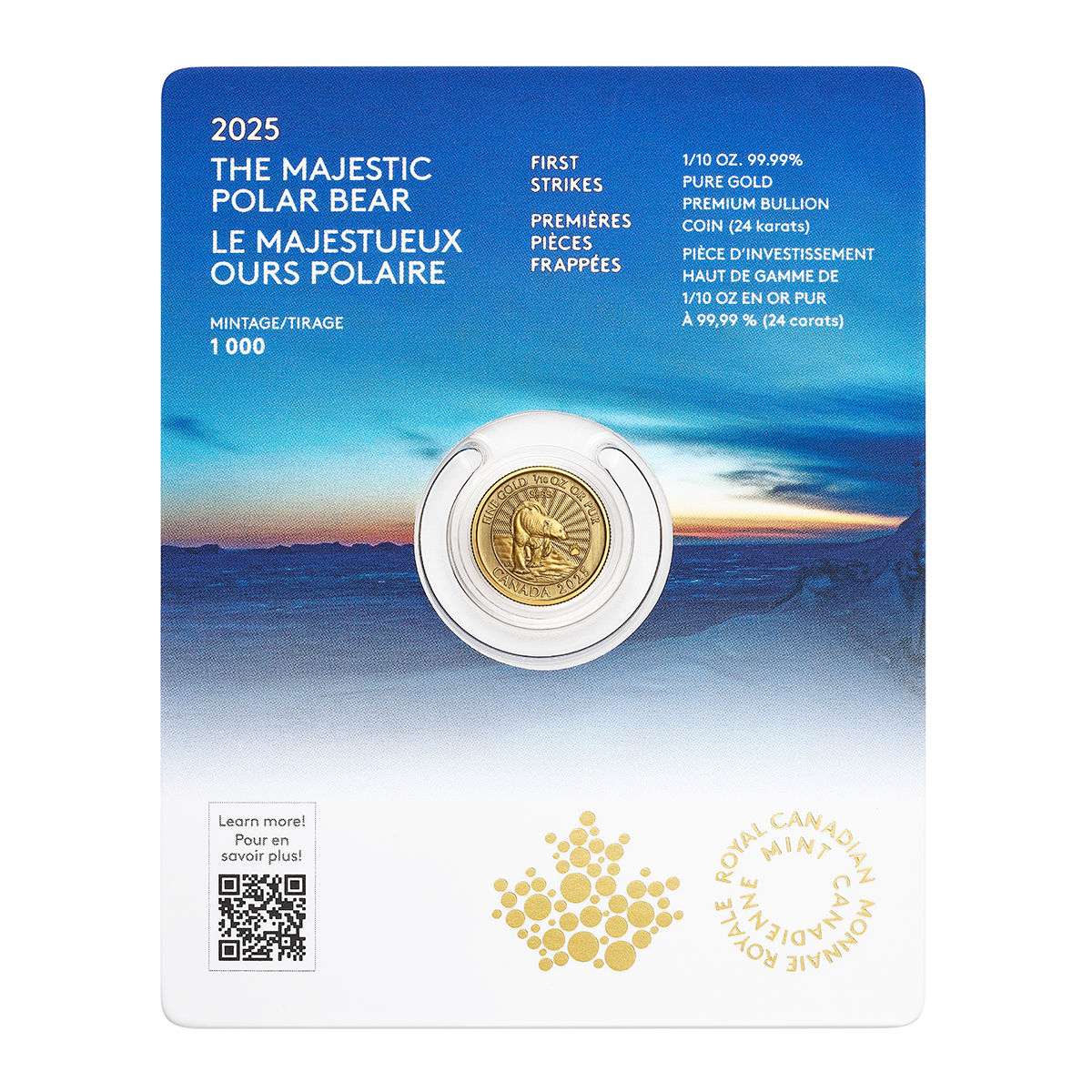 2025 The Majestic Polar Bear: First Strikes – 1/10 oz. 99.99% Pure Gold Coin (Premium Bullion)