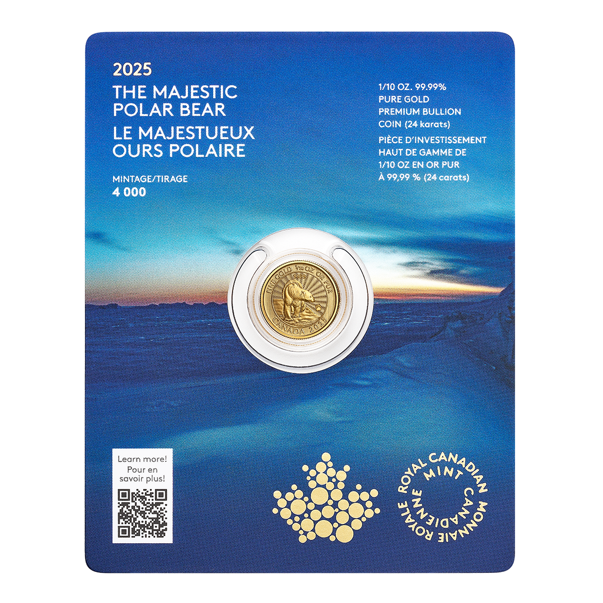 2025 The Majestic Polar Bear – 1/10 oz. 99.99% Pure Gold Coin (Premium Bullion) 