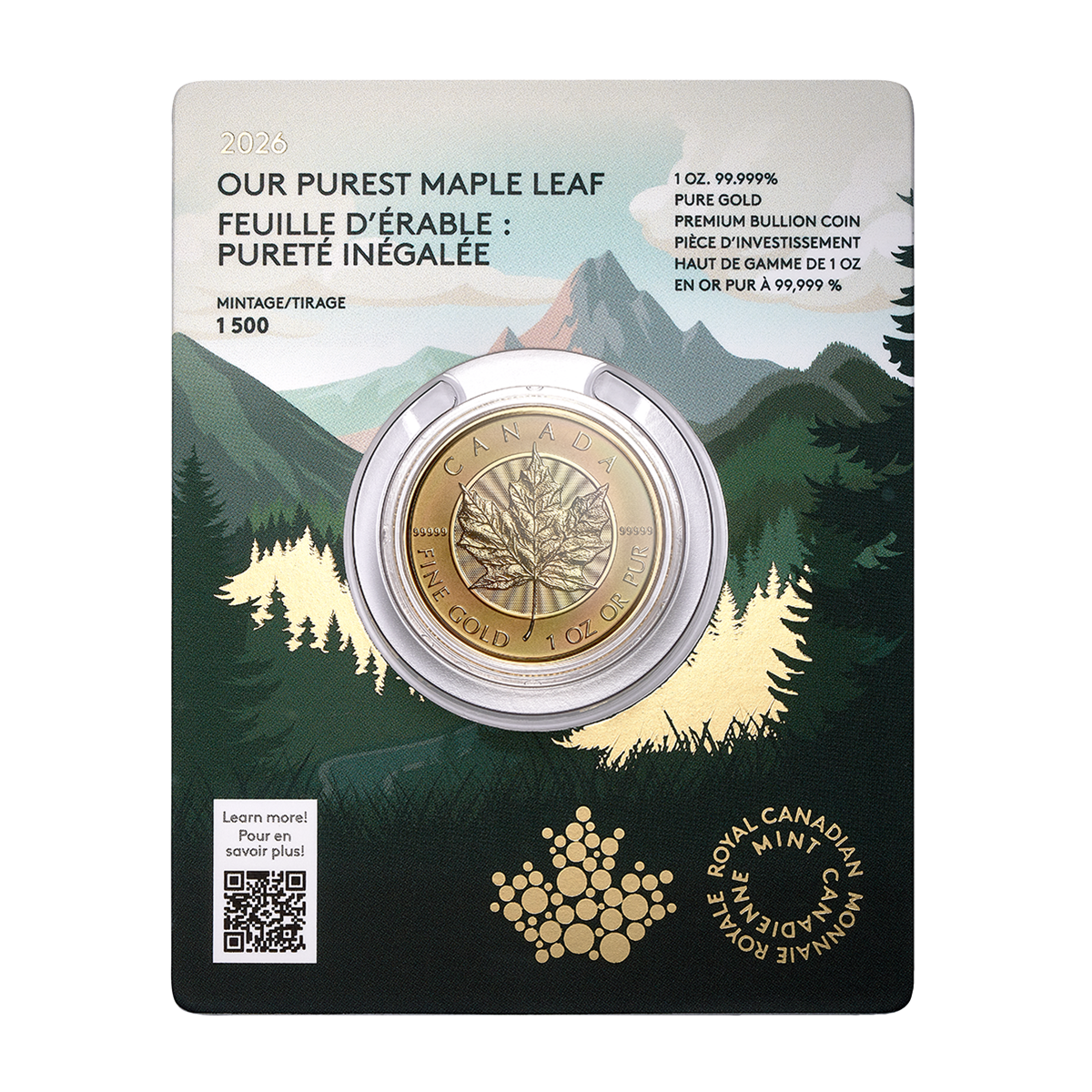 2026 Our Purest Maple Leaf – 1 oz. 99.999% Pure Gold Coin (Premium Bullion)