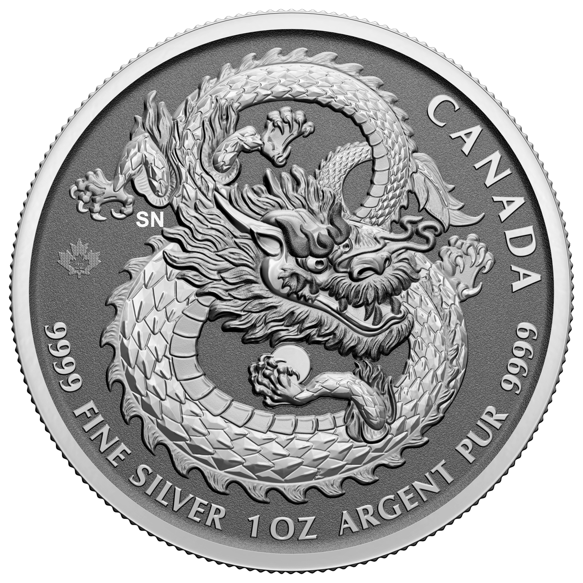 2022 High Relief $5 1 oz.99.99% Pure Silver Coin Dragon (Bullion)