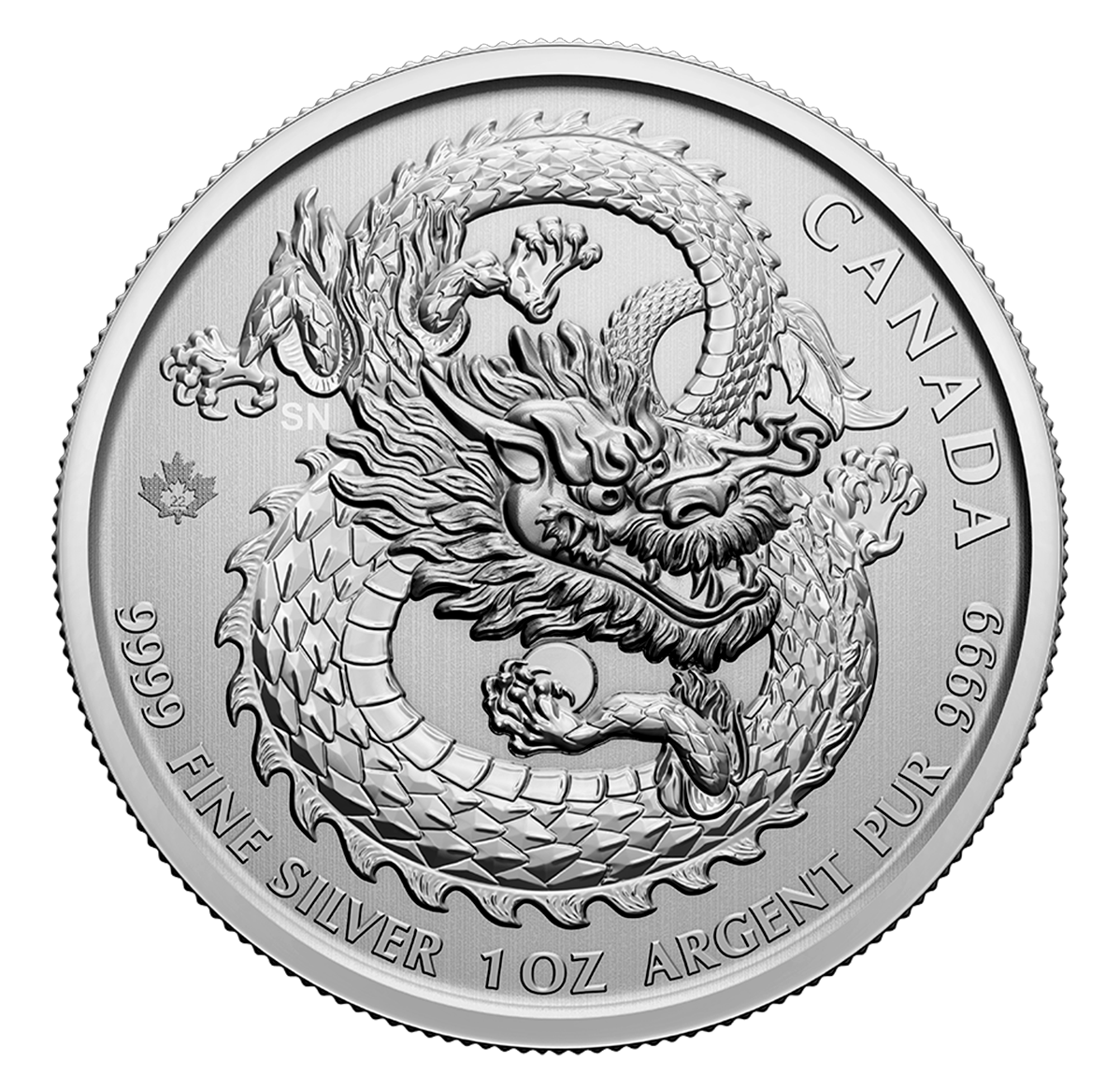 2022 $5 1 oz. 99.99% Pure Silver Coin – Dragon II (High Relief Bullion)