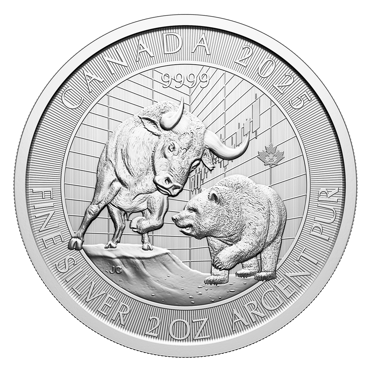 2025 Bull and Bear -  2 oz. 99.99% Pure Silver Coin (Bullion)