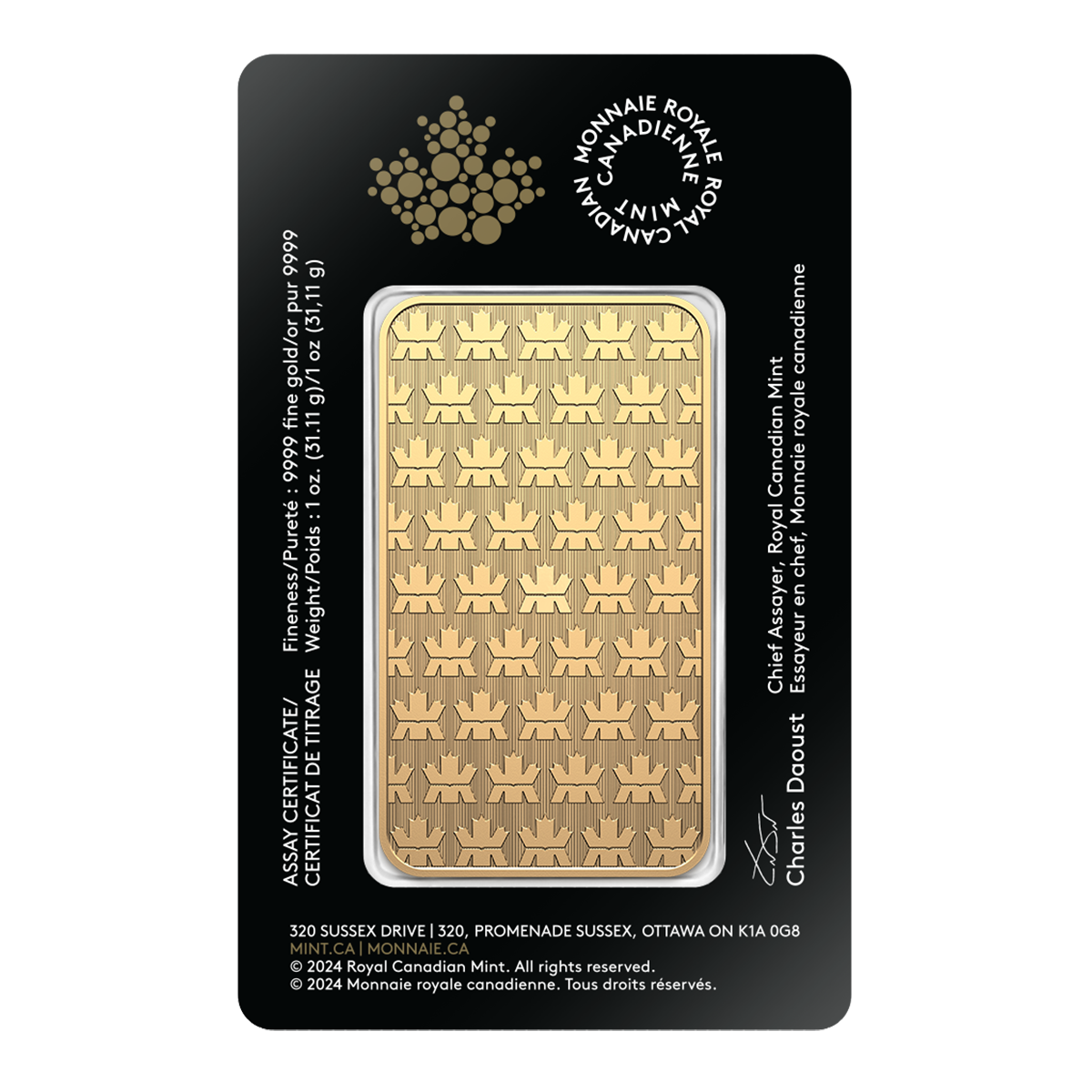 2025 1 oz. 99.99% Pure Gold Bar (Bullion)