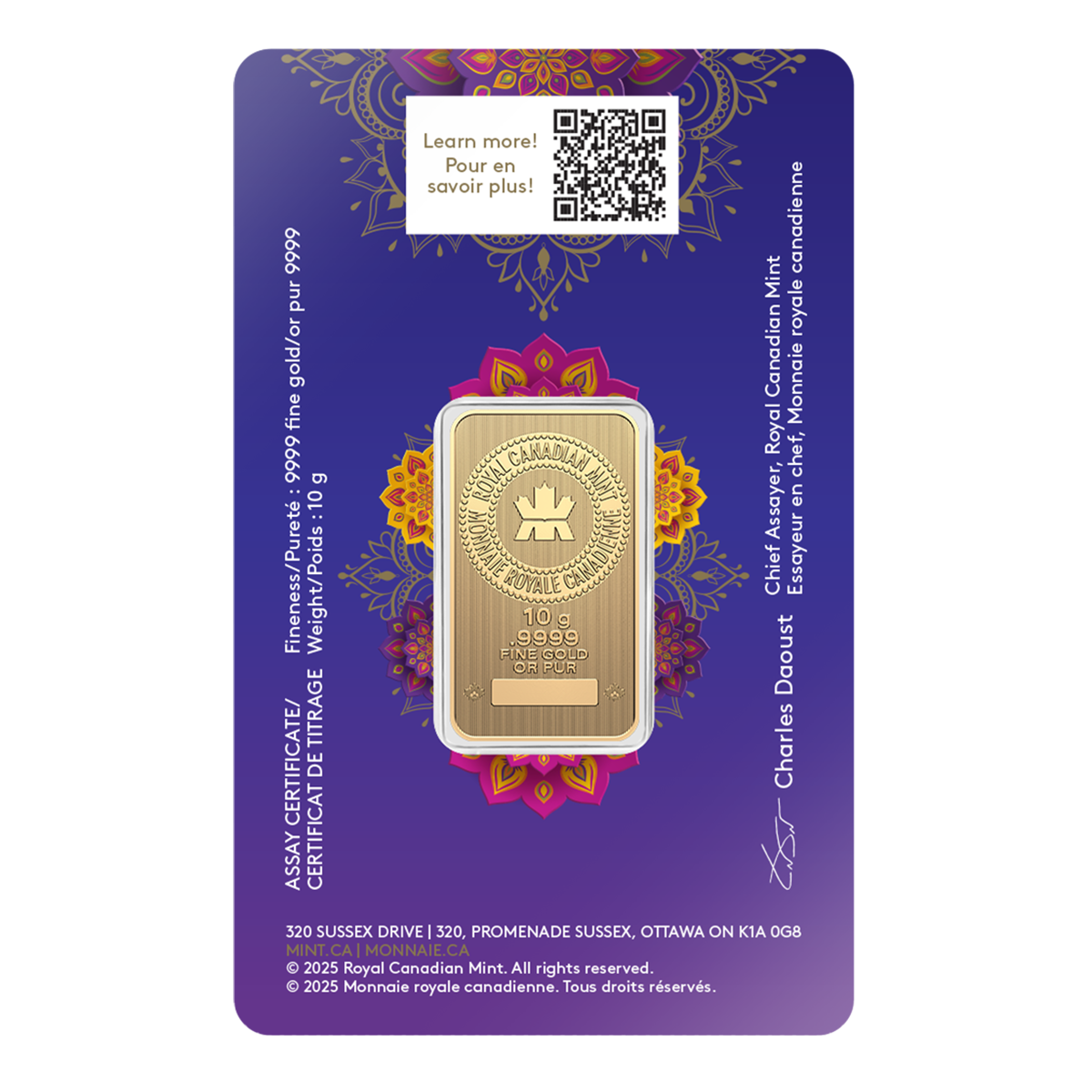 Diwali - 2025 10g 99.99% Pure Gold Bar (Bullion)